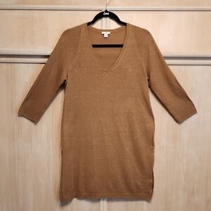 nwot J. Jill Women's Linen Tunic V-Neck Sweater in Cognac, SZ SP